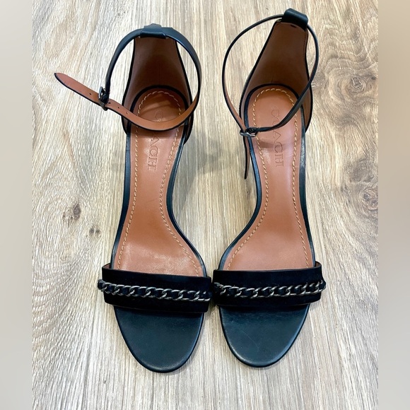Coach Kitten Strappy Heels Black Size 8.5 Like New - Picture 1 of 6